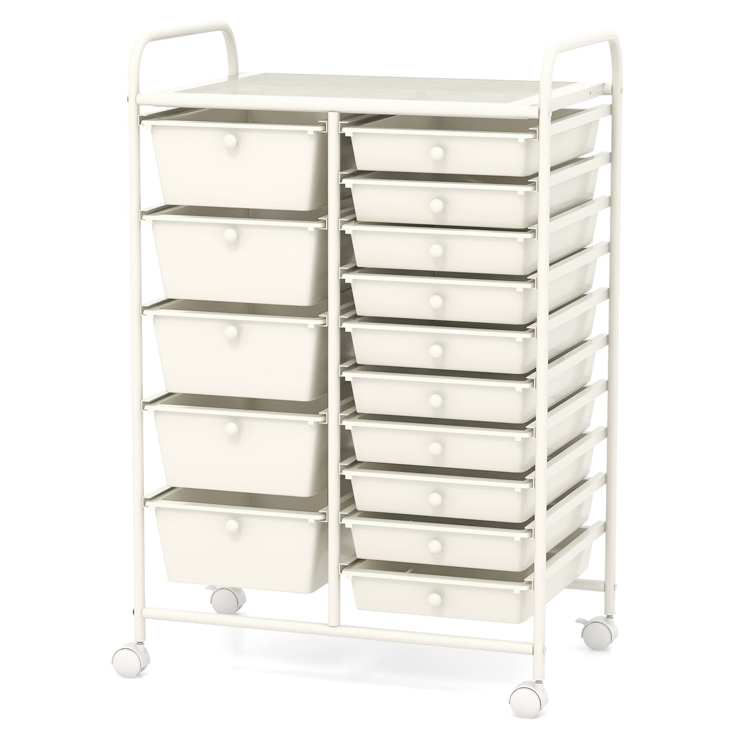 15 Drawer Rolling Storage Cart with 4 Wheels for Beauty Salon-White