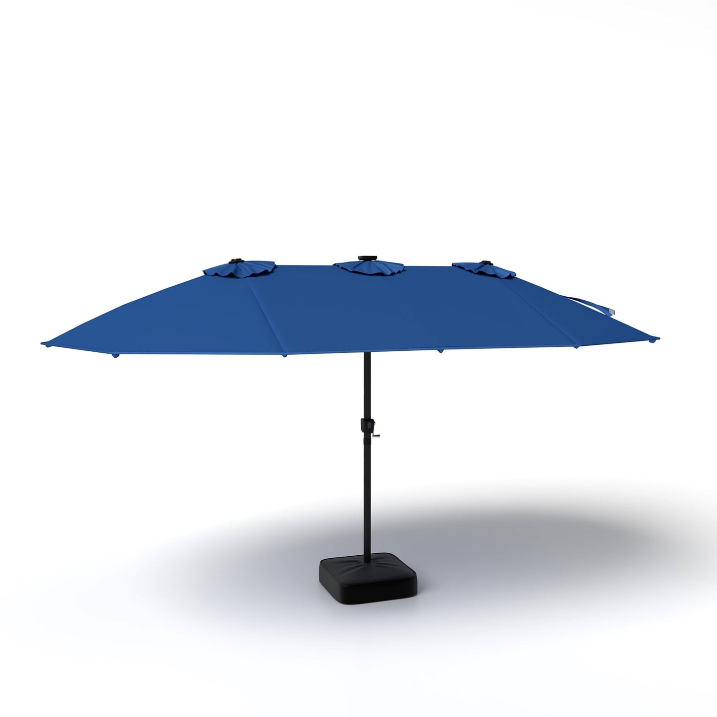 15ft Double-Sided Patio Umbrella with 144 Solar LED Lights Crank Handle Base Included-Blue