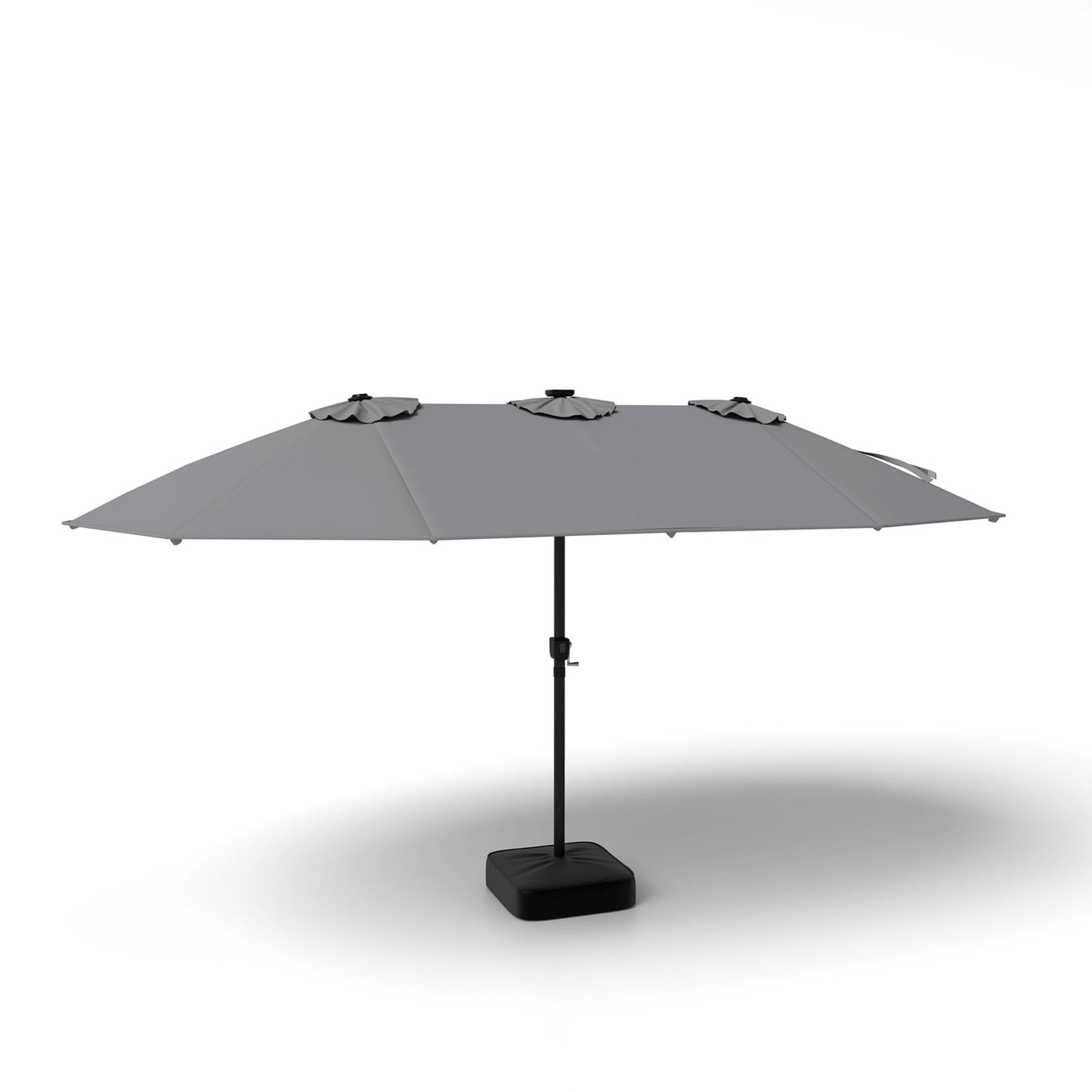 15ft Double-Sided Patio Umbrella with 144 Solar LED Lights Crank Handle Base Included-Grey