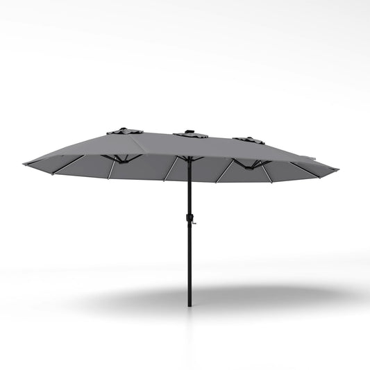 15ft Double-Sided Patio Umbrella with 144 Solar LED Lights Crank Handle No Base-Grey