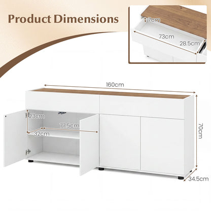 160 cm Buffet Cabinet with Push-to-Open Doors & 2 Drawers for Dining Room-White