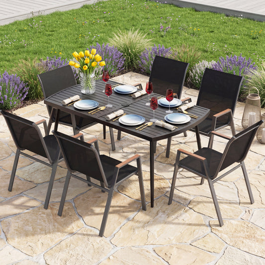 160 x 90 cm Patio Dining Table Rectangle Metal Slat Table with 4 cm Umbrella Hole-Black