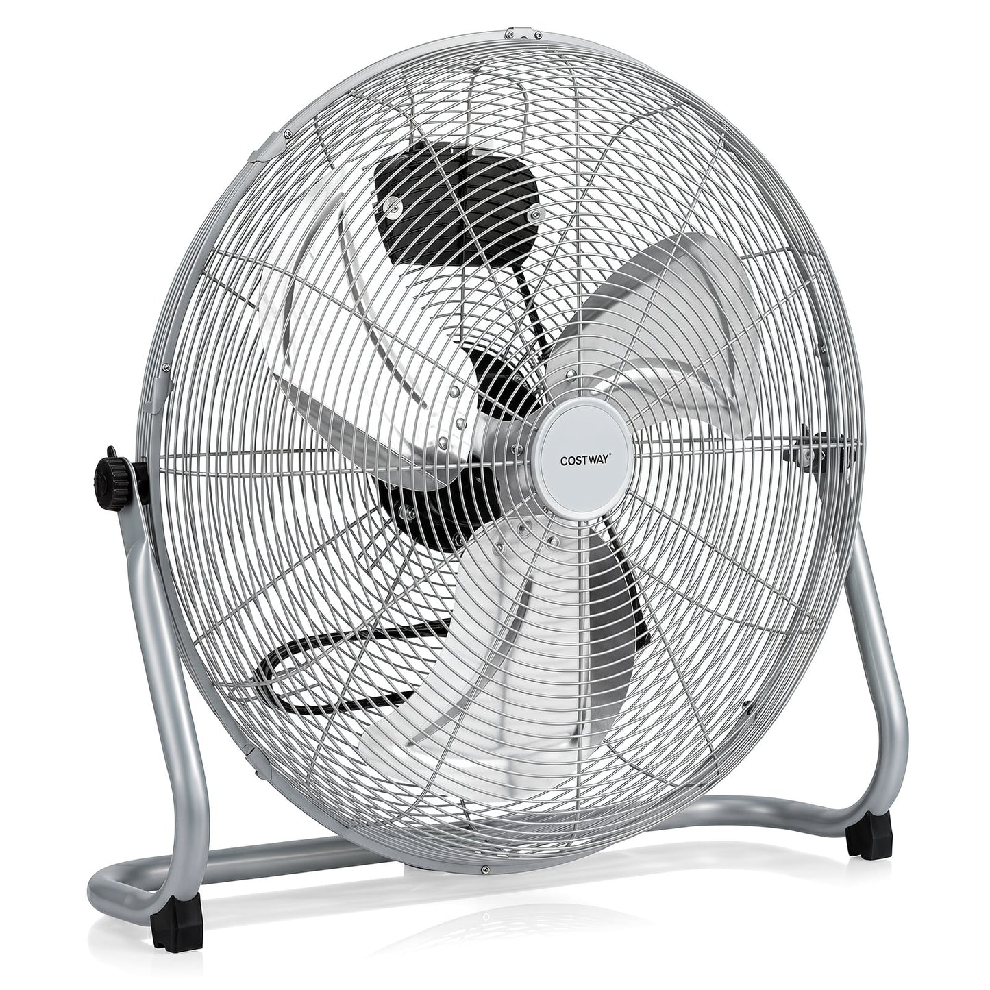 160W High Velocity Floor Fan with 3 Speed and Adjustable Tilting Head-Silver