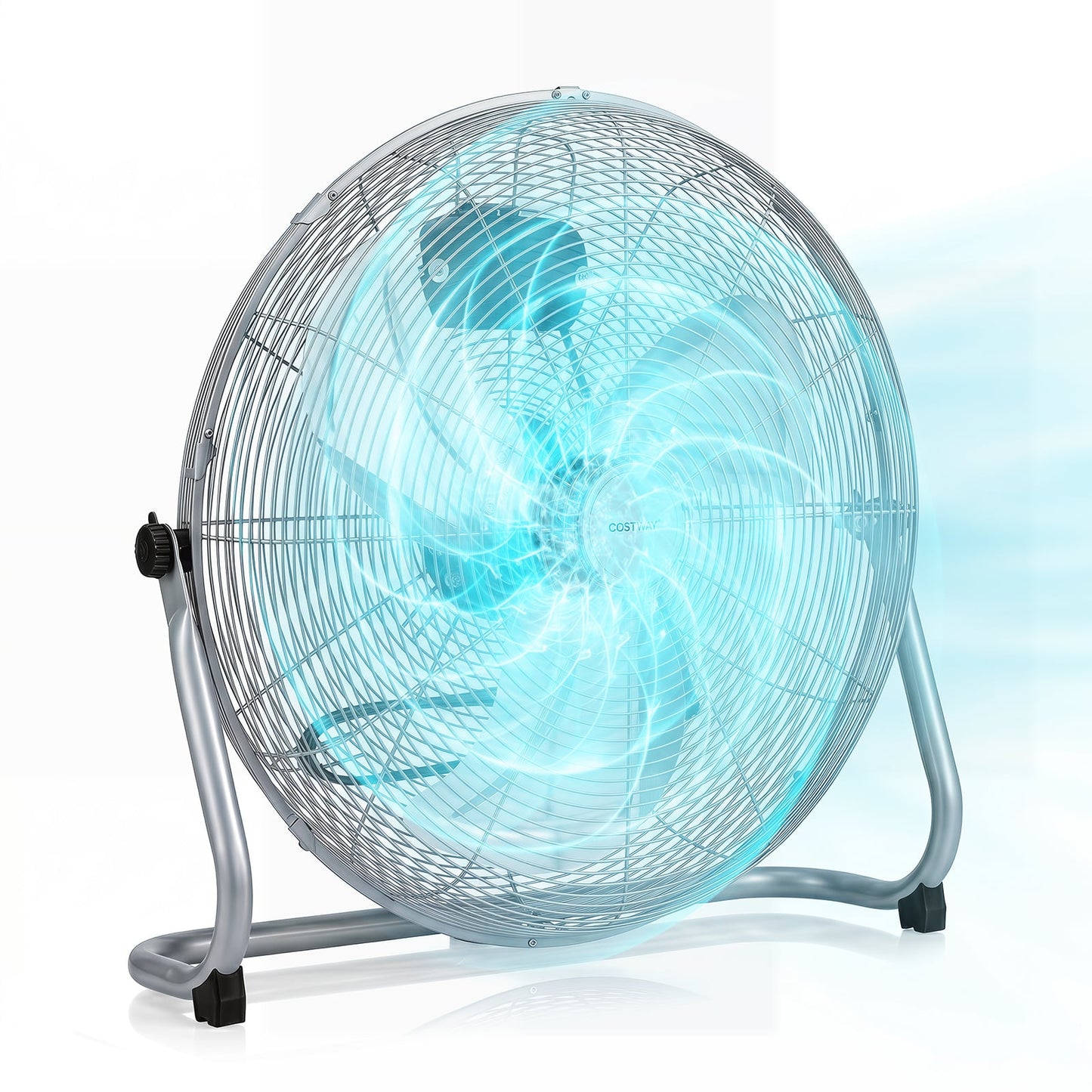 160W High Velocity Floor Fan with 3 Speed and Adjustable Tilting Head-Silver