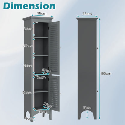 Freestanding Tall Bathroom Floor Cabinet with Adjustable Shelf and 2 Doors-Light Grey