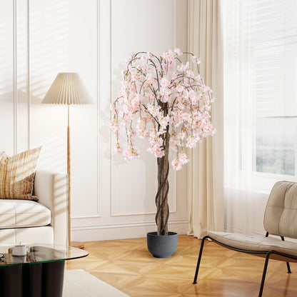 163CM Tall Artificial Cherry Blossom Tree with Flowers Set of 2-White