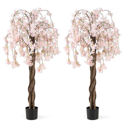 163CM Tall Artificial Cherry Blossom Tree with Flowers Set of 2-White