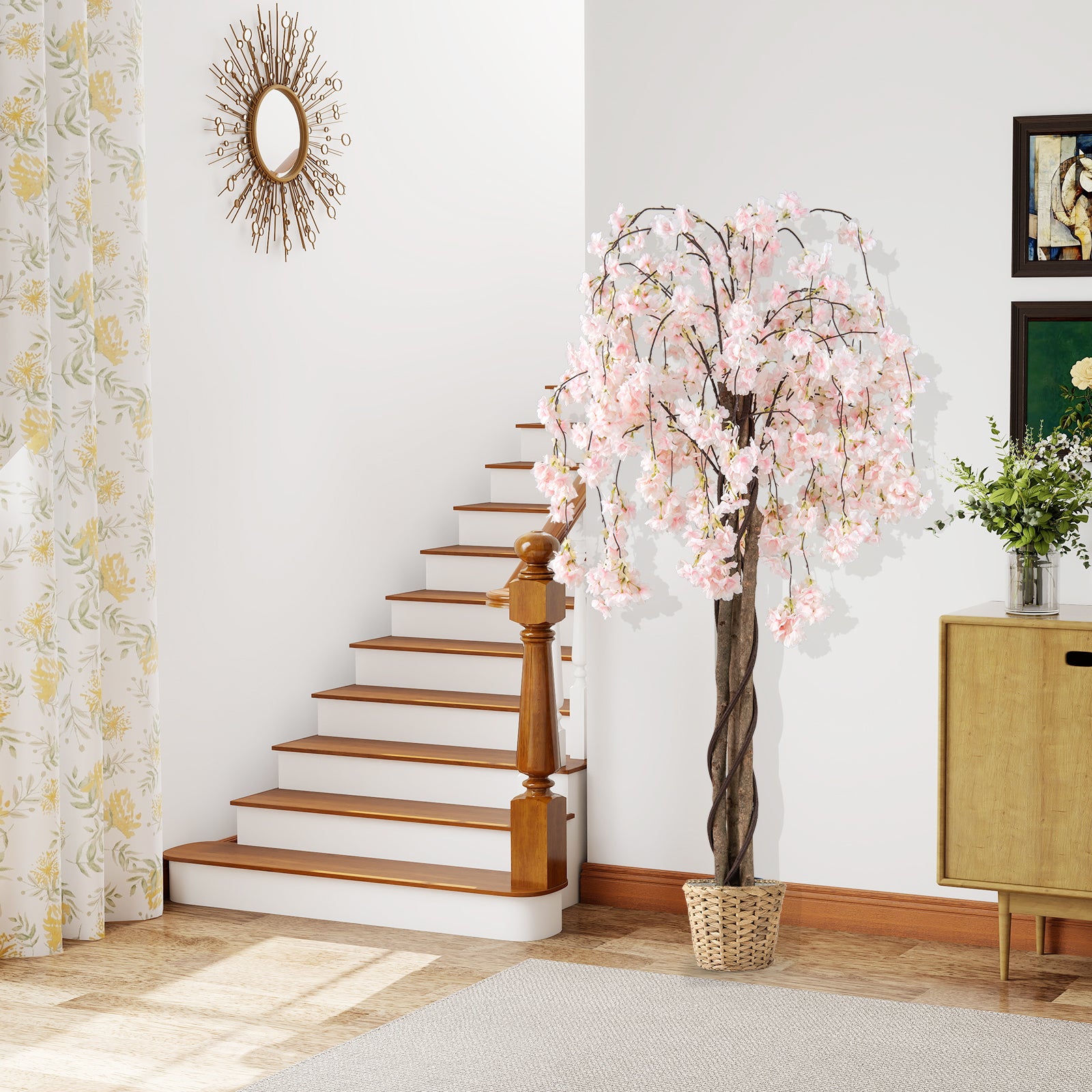 163CM Tall Artificial Cherry Blossom Tree with Flowers Set of 2-White