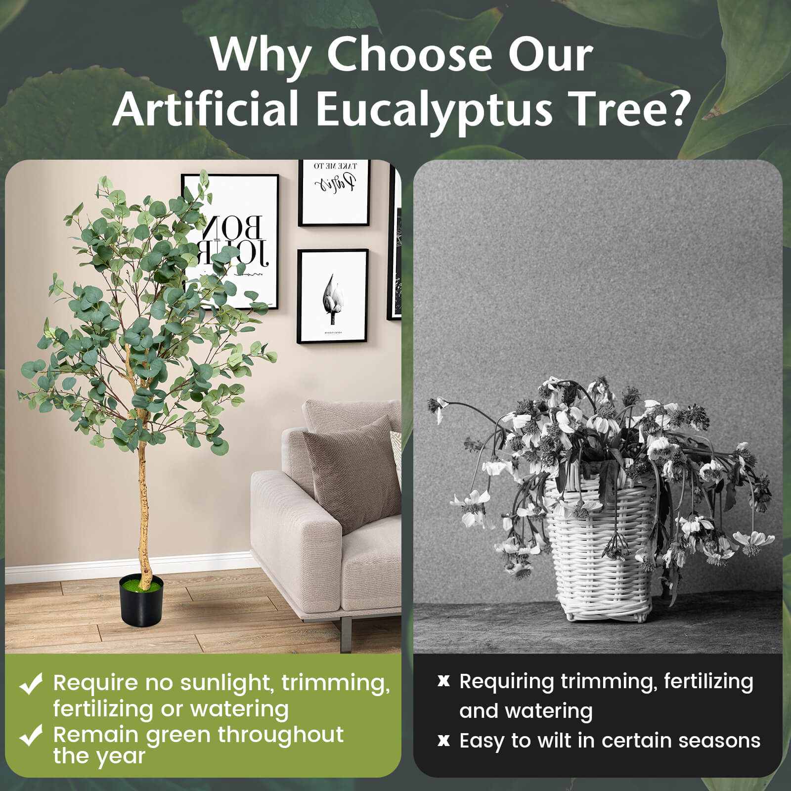 1.4/1.65 m Artificial Eucalyptus Tree with Silver Dollar Leaves-1.65 m
