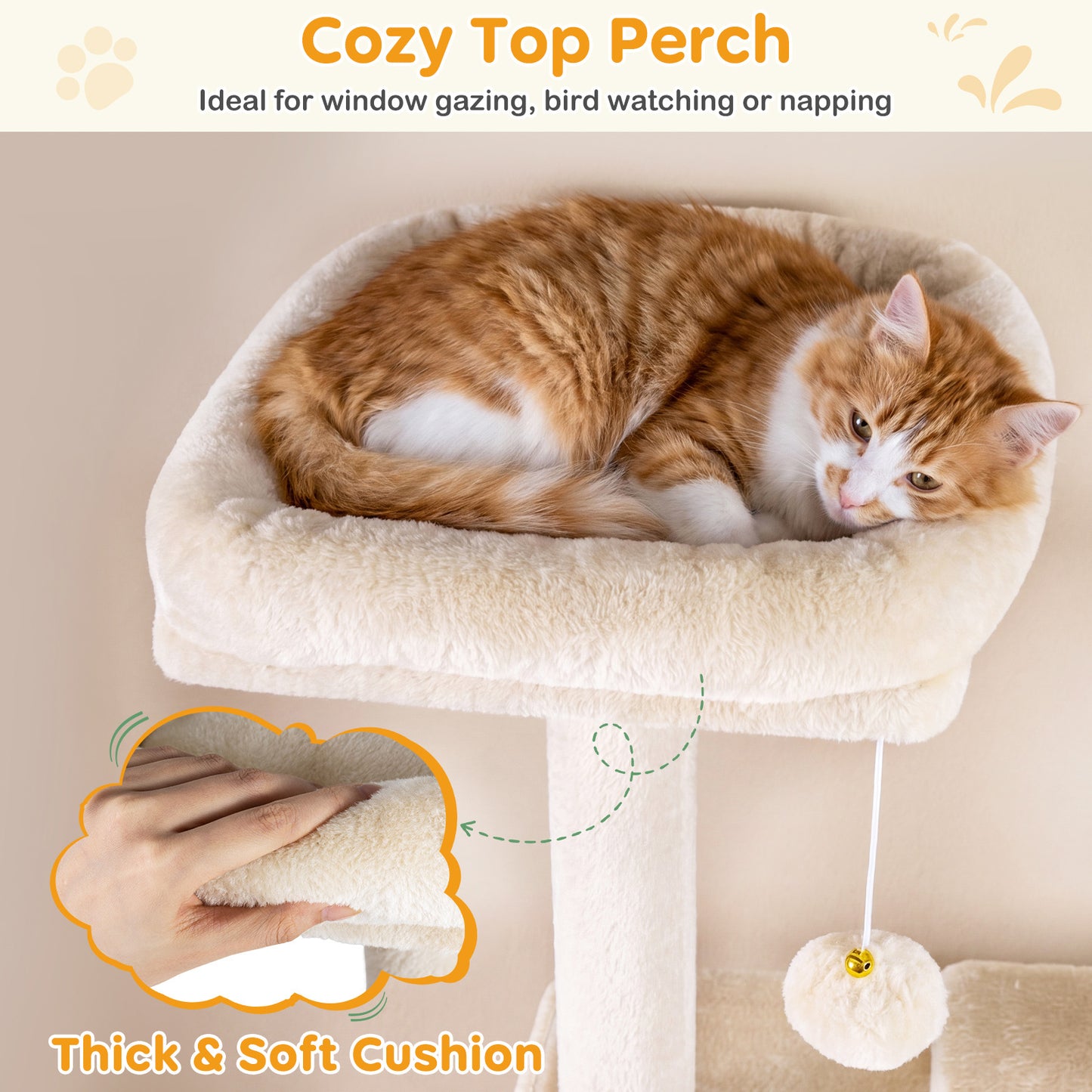 168 cm Tall Multi-Level Cat Tree with 2 Perches and Hammock-Beige