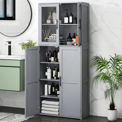 168CM Tall Freestanding Cleaning Tool Cabinet with Doors and Shelves-Grey