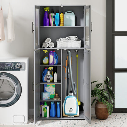 168CM Tall Freestanding Cleaning Tool Cabinet with Doors and Shelves-Grey