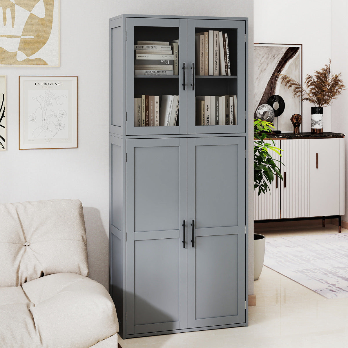 168CM Tall Freestanding Cleaning Tool Cabinet with Doors and Shelves-Grey