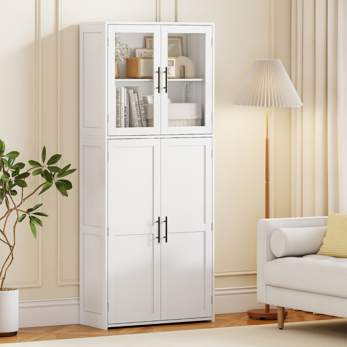 168CM Tall Freestanding Cleaning Tool Cabinet with Doors and Shelves-White