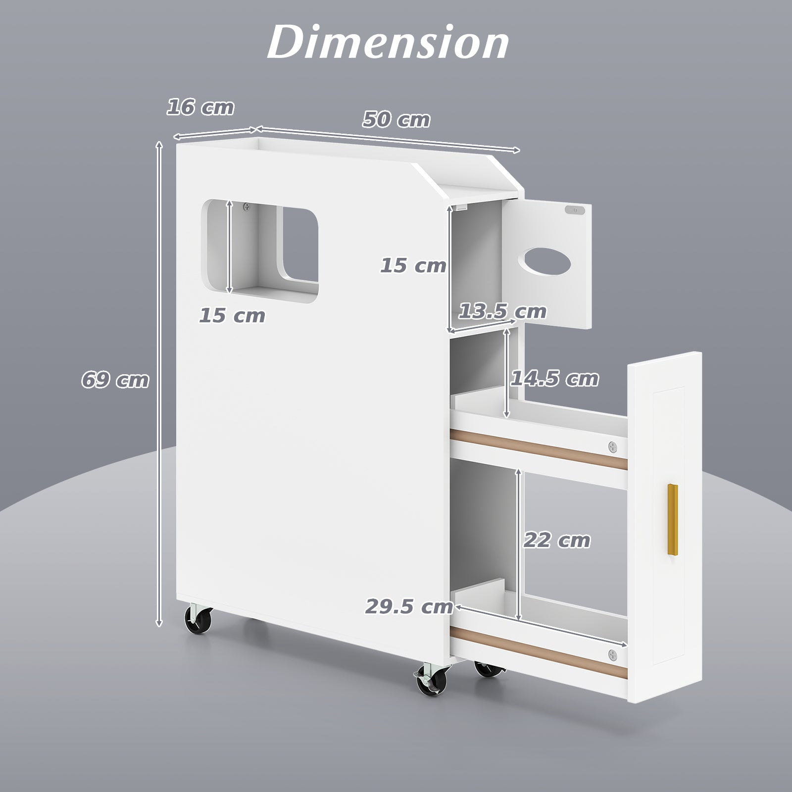 16 CM Small Bathroom Storage Cabinet with Slide Out Drawer-White