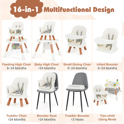 16-in-1 Convertible Baby High Chair with Removable Tray and 5-Point Harness-White