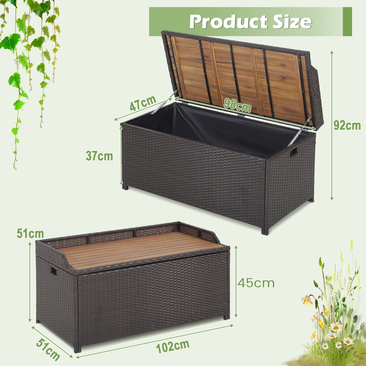 170L Outdoor Storage Bench Mix Brown Rattan Storage Container
