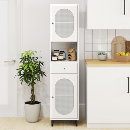 170cm Tall Bathroom Cabinet with 2 Doors and Open Compartment-White