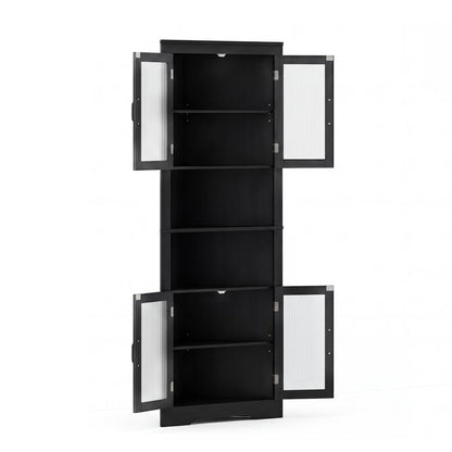 171cm Tall Space-saving Corner Cabinet with 4 Tempered Glass Doors and Adjustable Shelves-Black