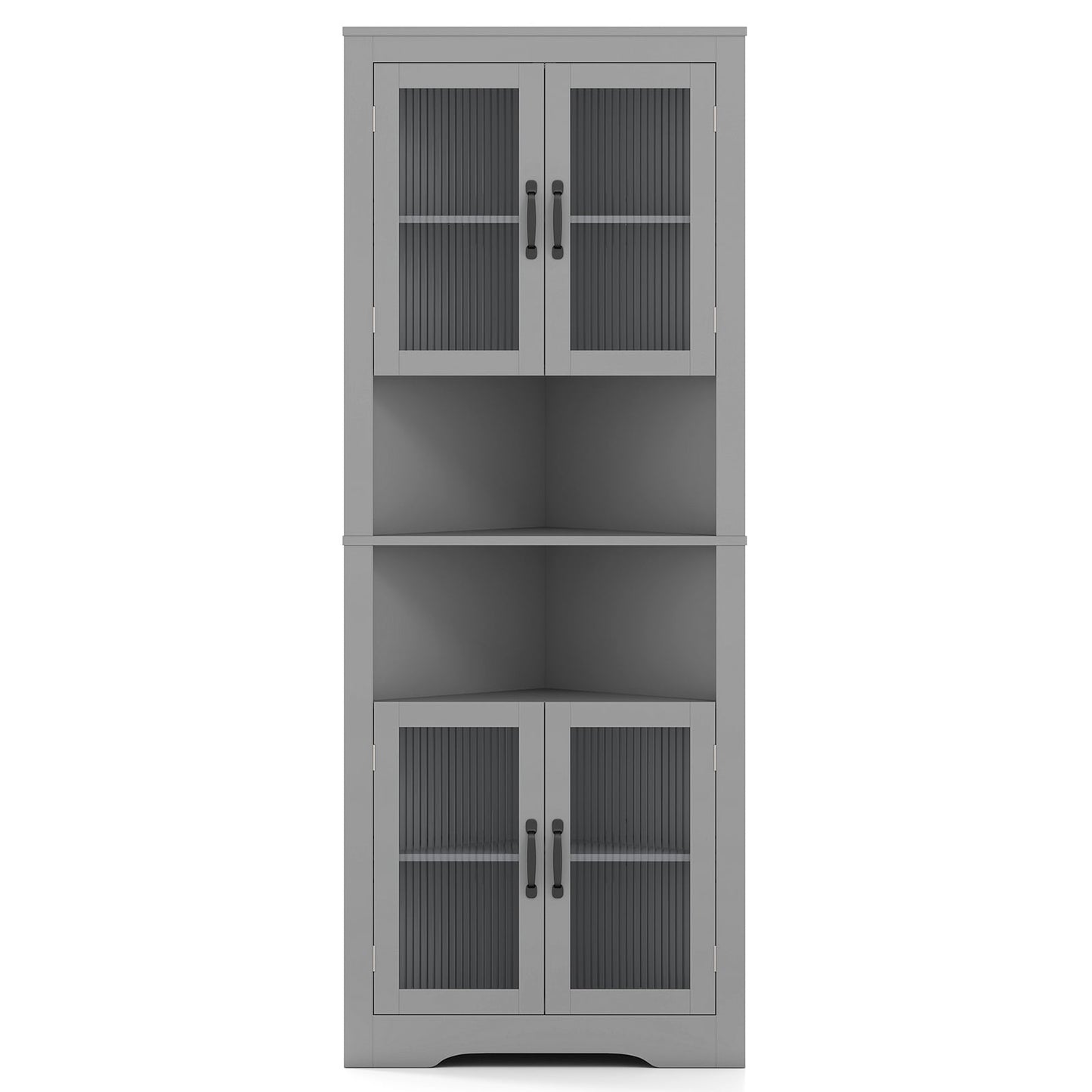 171cm Tall Space-saving Corner Cabinet with 4 Tempered Glass Doors and Adjustable Shelves-Grey