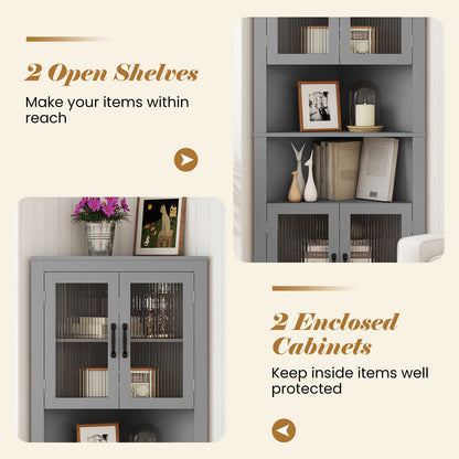 171cm Tall Space-saving Corner Cabinet with 4 Tempered Glass Doors and Adjustable Shelves-Grey