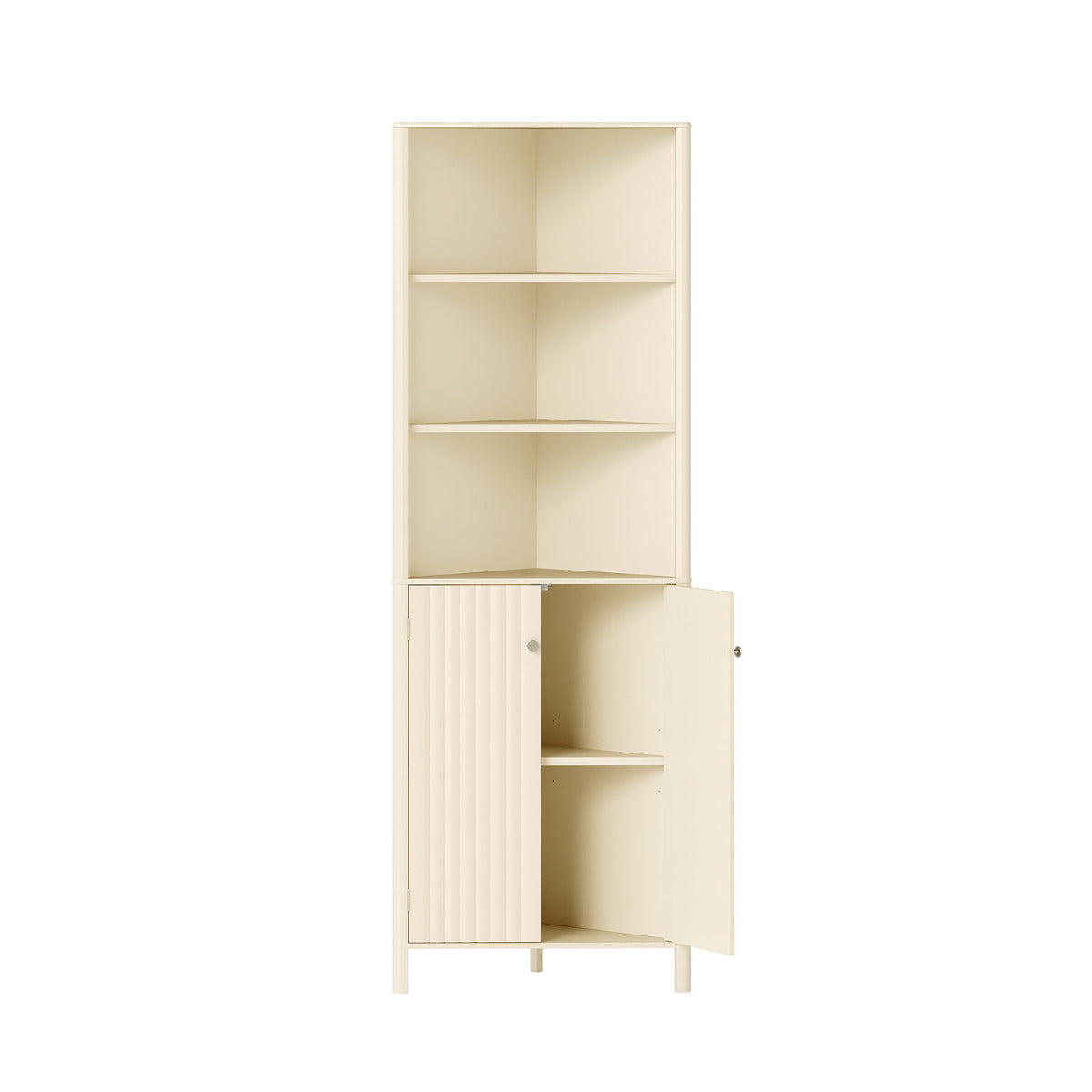 172 CM Tall Corner Cabinet with 5 Shelves and 2 Fluted Doors-Beige