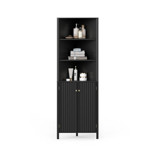 172 CM Tall Corner Cabinet with 5 Shelves and 2 Fluted Doors-Black