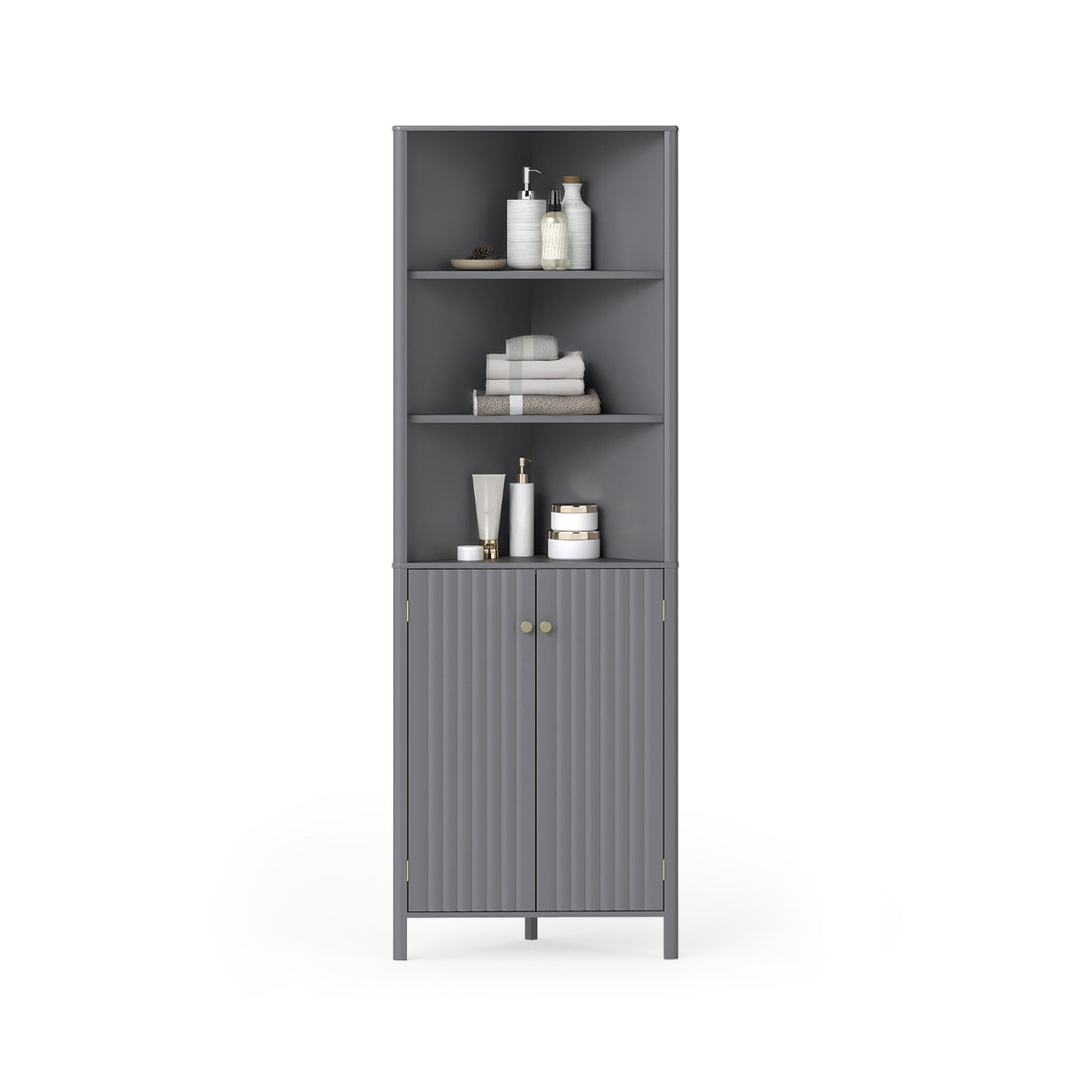172 CM Tall Corner Cabinet with 5 Shelves and 2 Fluted Doors-Grey