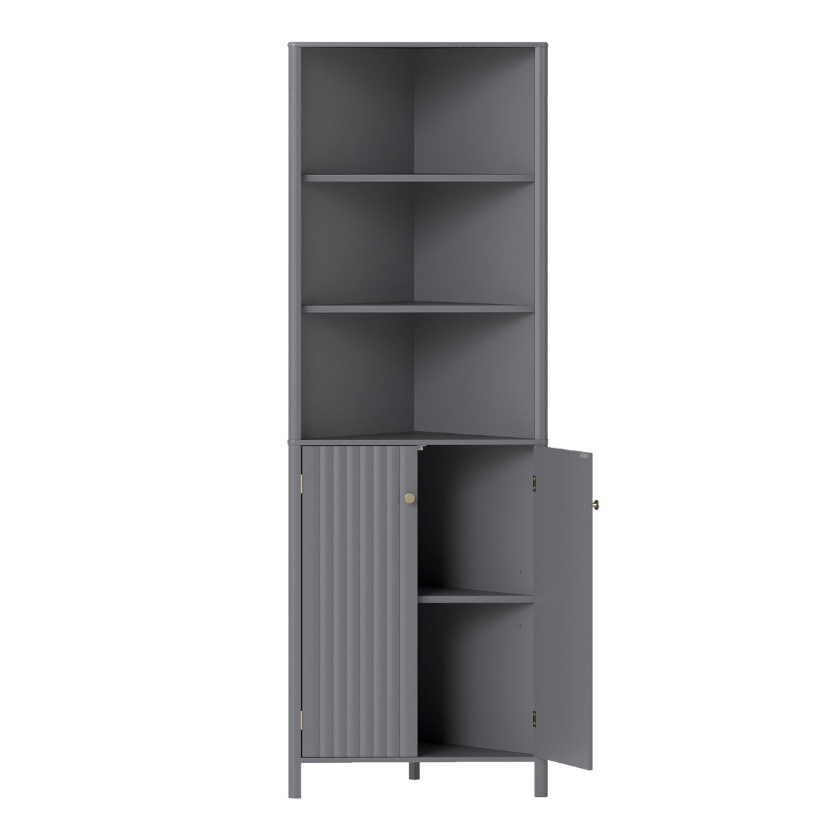 172 CM Tall Corner Cabinet with 5 Shelves and 2 Fluted Doors-Grey