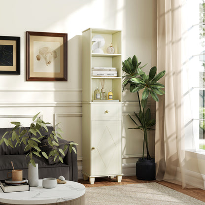 172cm Tall Bathroom Cabinet with Drawer and 3 Open Shelves-White