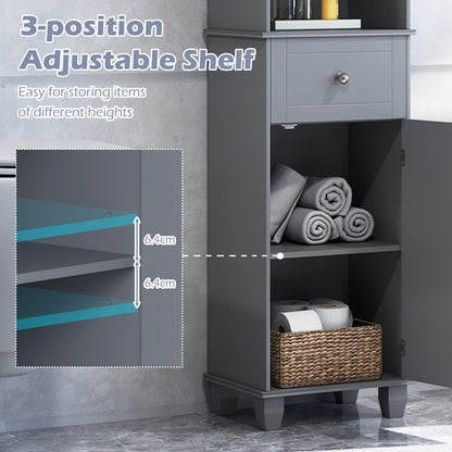 172cm Tall Bathroom Cabinet with Drawer and 3 Open Shelves-Grey