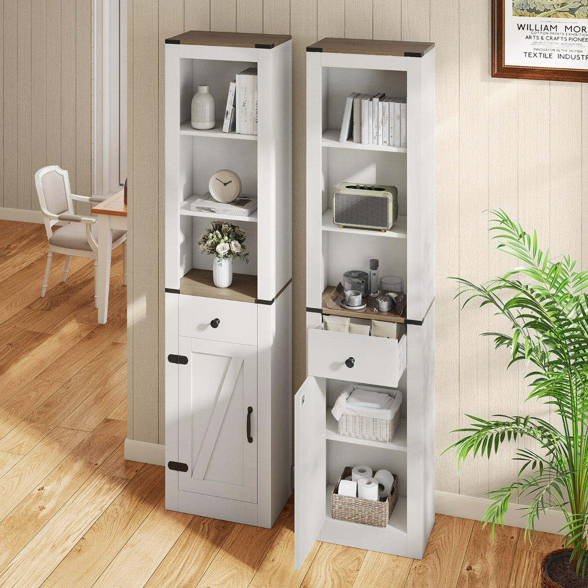 173cm Tall Bathroom Cabinet with Drawer and Adjustable Shelf-White