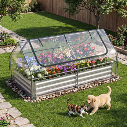 174 x 84 x 30 cm Galvanized Raised Garden Bed with Cover-Silver
