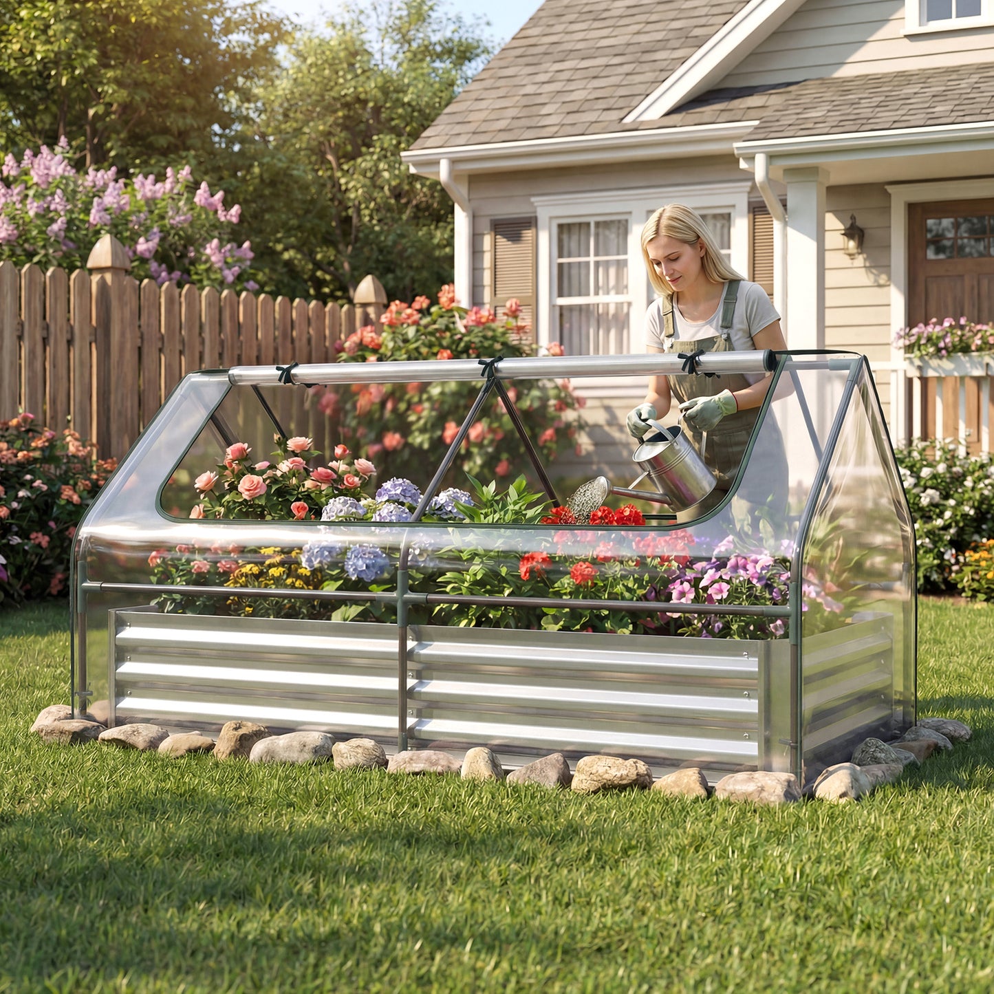 174 x 84 x 30 cm Galvanized Raised Garden Bed with Cover-Silver