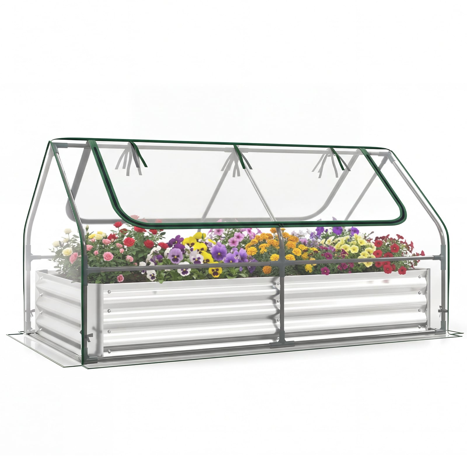 174 x 84 x 30 cm Galvanized Raised Garden Bed with Cover-Silver