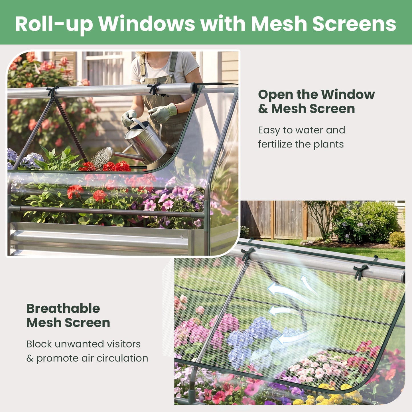 174 x 84 x 30 cm Galvanized Raised Garden Bed with Cover-Silver