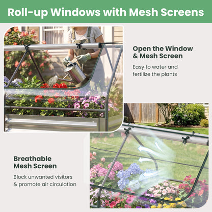 174 x 84 x 30 cm Galvanized Raised Garden Bed with Cover-Silver