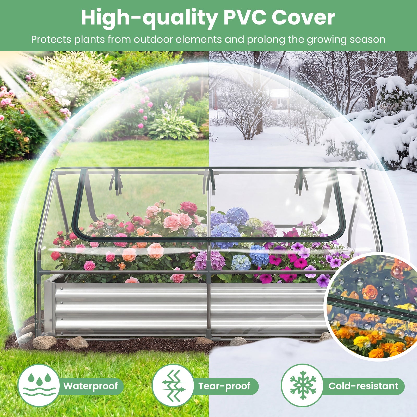 174 x 84 x 30 cm Galvanized Raised Garden Bed with Cover-Silver