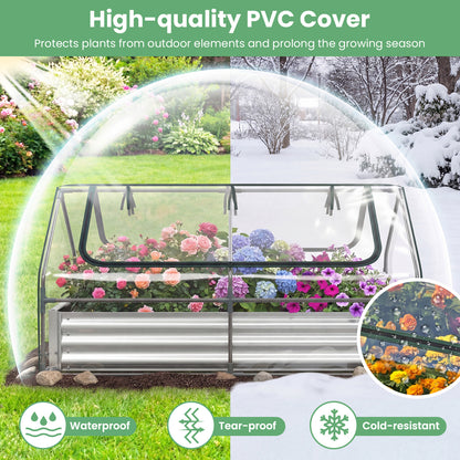 174 x 84 x 30 cm Galvanized Raised Garden Bed with Cover-Silver