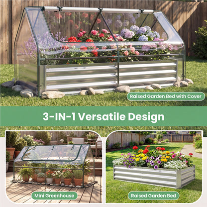 174 x 84 x 30 cm Galvanized Raised Garden Bed with Cover-Silver