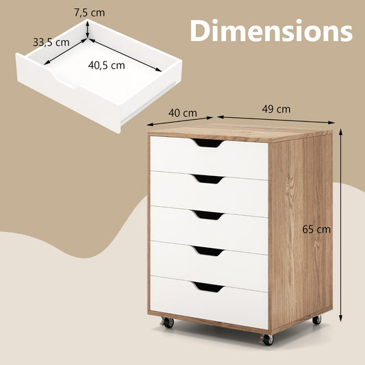 Mobile filing cabinet with 5 drawers, 48 x 39.5 x 65.5 cm, natural