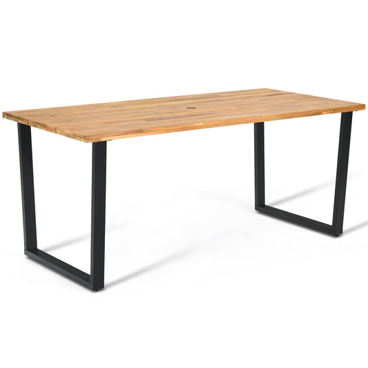 175 x 80cm Patio Rectangle Dining Table for 6 Person with Umbrella Hole