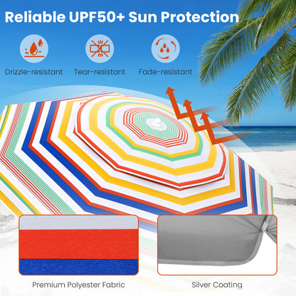 178 cm Beach Umbrella Sun Protection Portable Outdoor Sunshade Parasol for Sand-Colourful