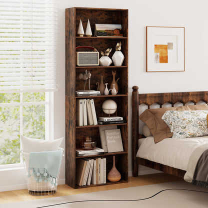 178cm 6-Tier Bookcase Display Rack with Foot Pads-Rustic Brown