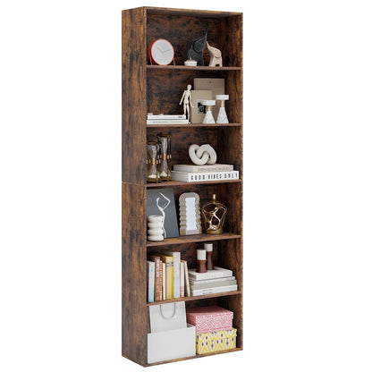 178cm 6-Tier Bookcase Display Rack with Foot Pads-Rustic Brown