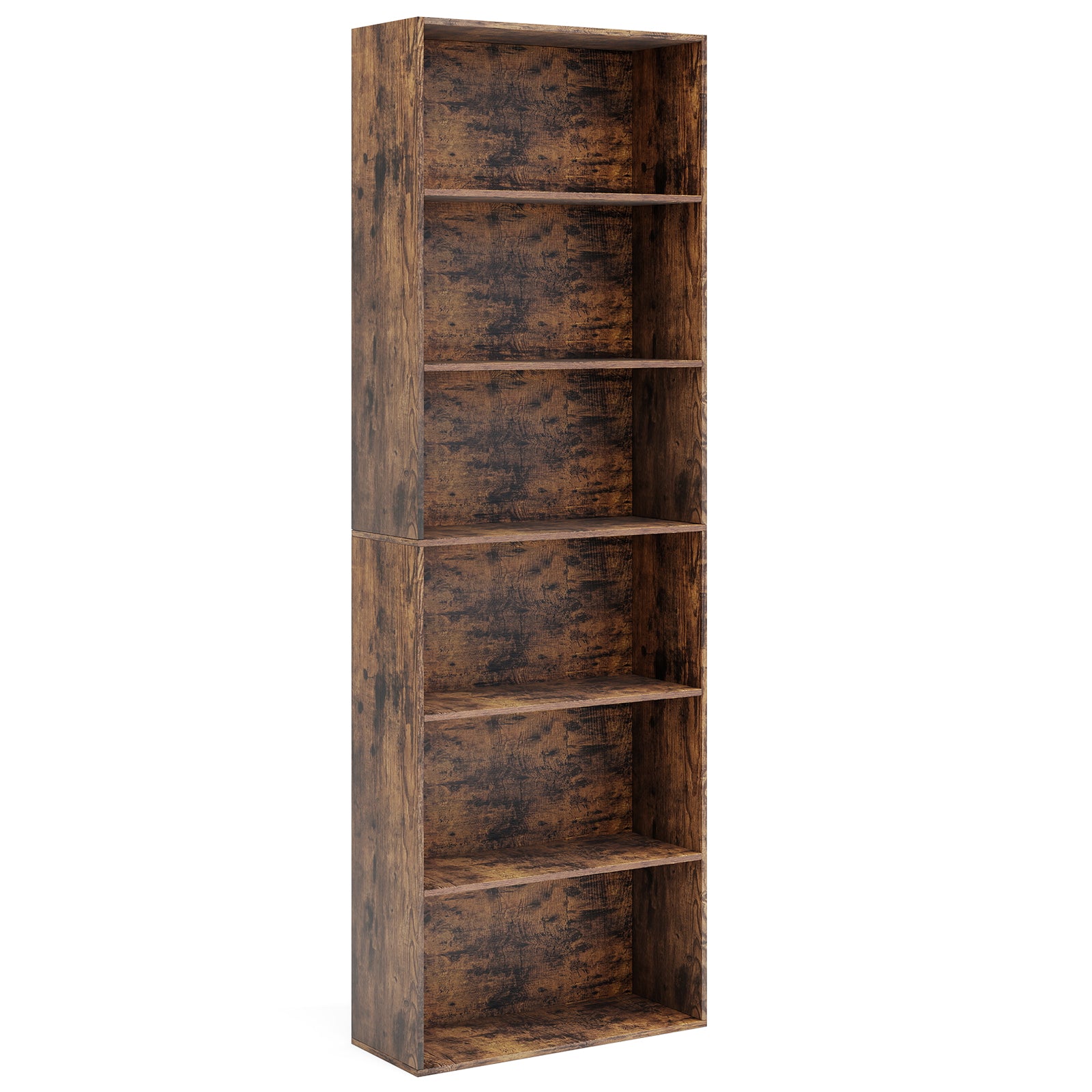 178cm 6-Tier Bookcase Display Rack with Foot Pads-Rustic Brown