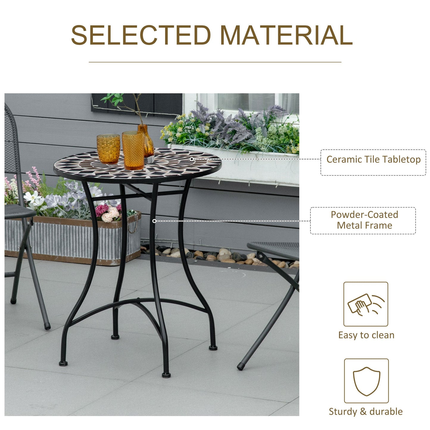 Outsunny Î¦60cm Mosaic Outdoor Patio Table - Black