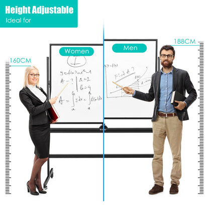 Mobile Magnetic Double-Sized Whiteboard with 4 Lockable Wheels