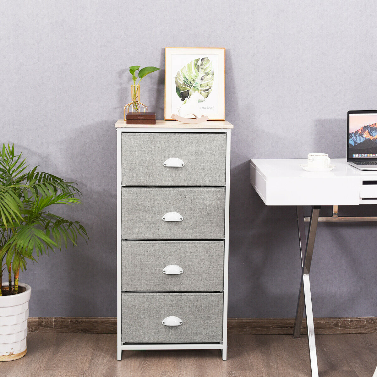 3/4 Fabric Nightstand Bedside Storage Cabinet Folding Drawers-4-Tier