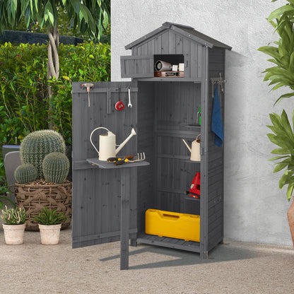 180.5CM Tall Outdoor Storage Cabinet with Lockable Doors and Foldable Table-Grey
